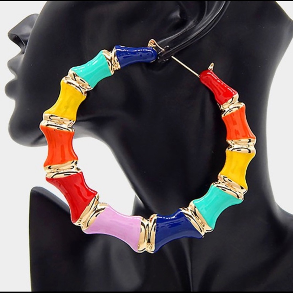 Multi-Colored Bamboo Hoop Earrings